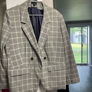 J. Crew Gray Plaid Double-Breasted Blazer
